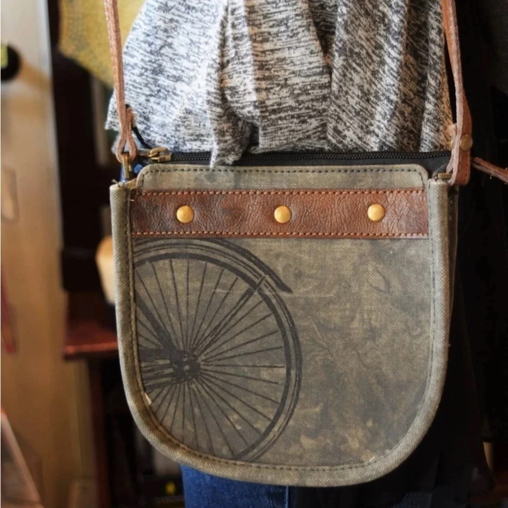 MONA B BROWN PEDDALTON SADDLE CANVAS Crossbody Purse